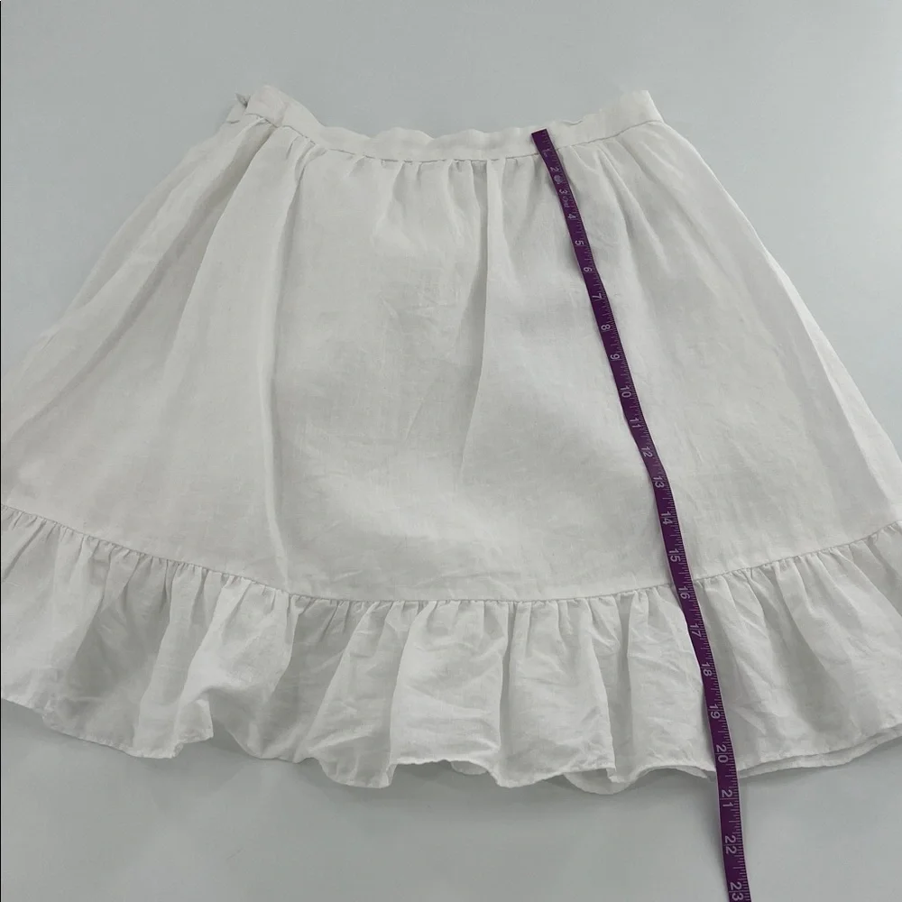 J Crew Linen Ruffle Faux Wrap Skirt White Size 8 resort spring mature vacation - Picture 6 of 11